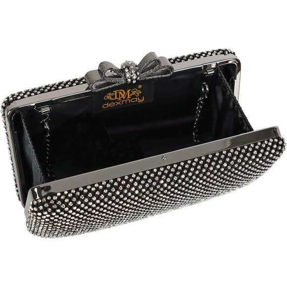 ⚡ Women\'s Black White Rhinestone Crystal Bow Clasp Metal Chain Clutch Handbag